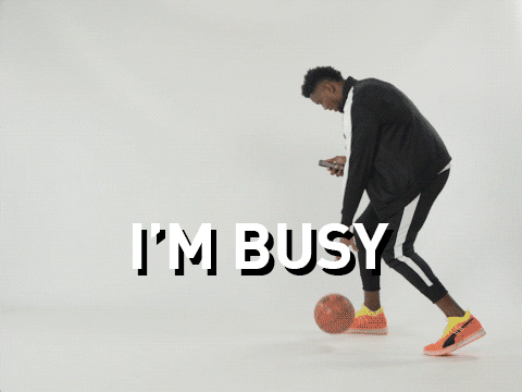 Phoenix Suns player dribbles basketball. Caption reads, "I'm busy."