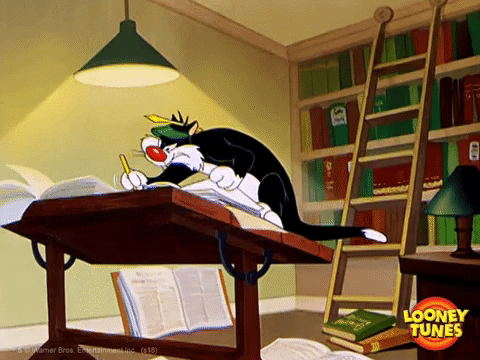 Sylvester the Cat drafting a plan