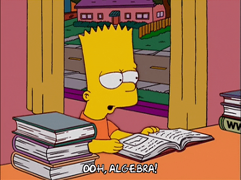 Bart Simpson sitting in front of algebra textbooks
